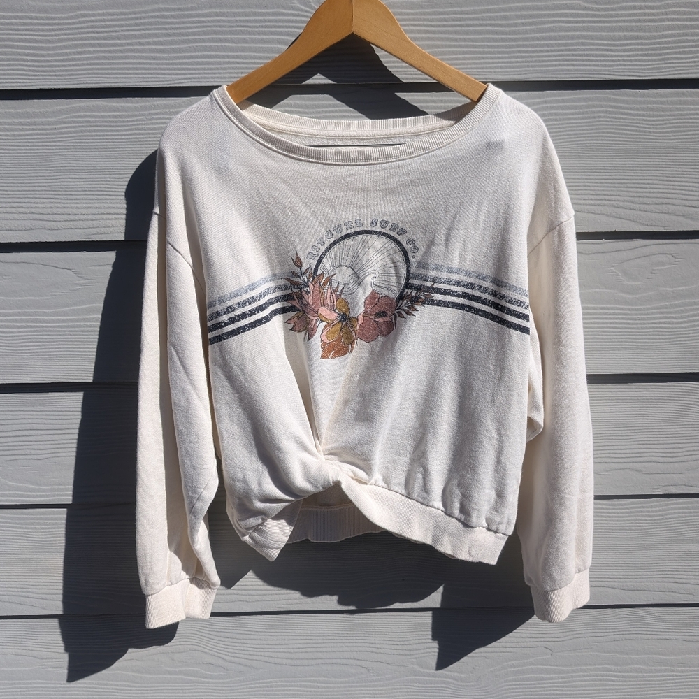 Rip Curl Sweatshirt Size L Cropped White Cream Floral Long Sleeve